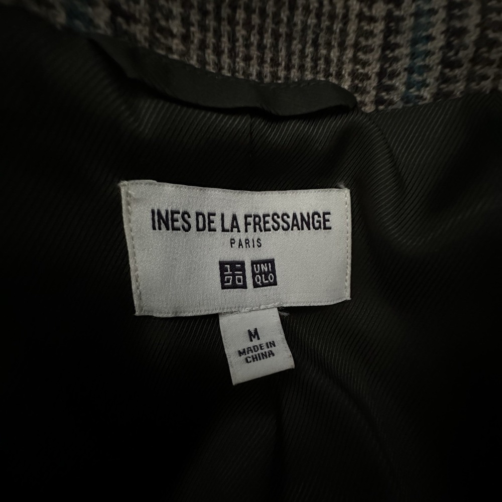 UNIQLO Ines de la Fressange IDLF Double Breasted Plaid Tweed Coat M Wool New - Picture 11 of 14